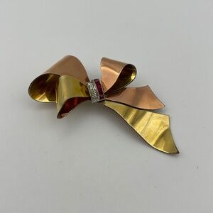 Vintage Signed TAYLORD 12k Two Tone Gold Filled Bow Brooch